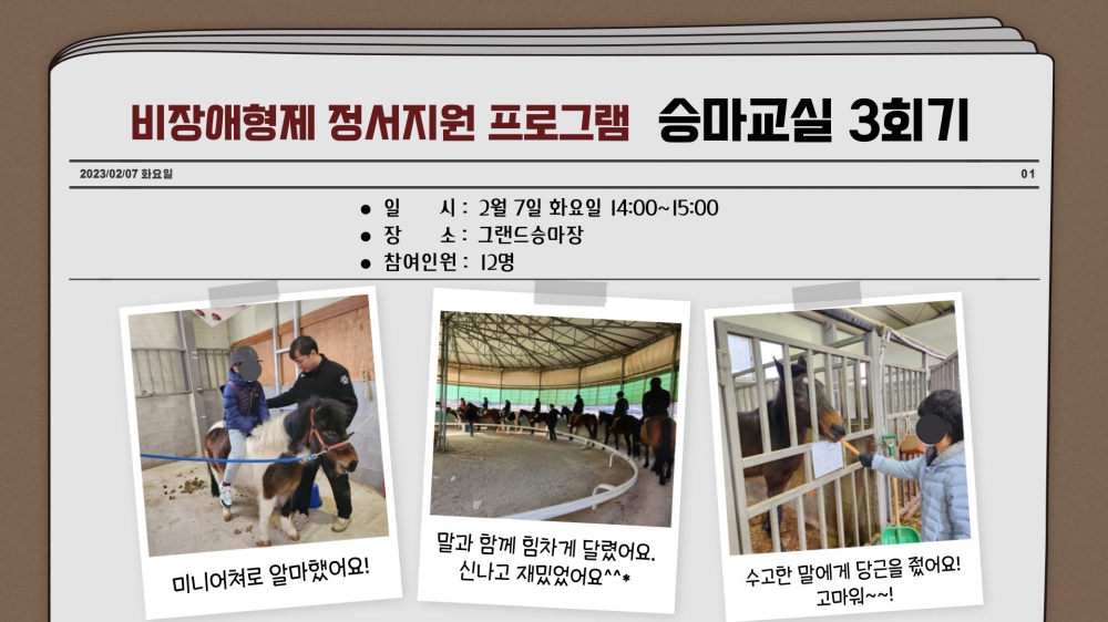 [비장애형제승마체험] 3회기 진행